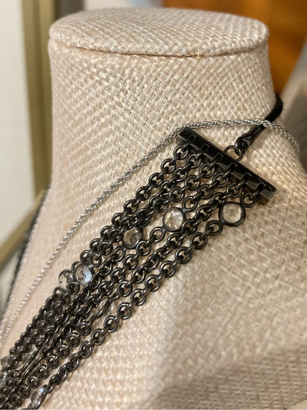 💗 SOLD💗 Emporio Armani Gunmetal Multi-Strand Necklace with Clear Crystals